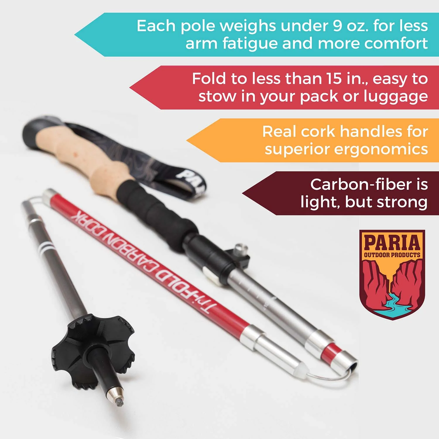 Tri-Fold Carbon Cork Trekking Poles - Image 3